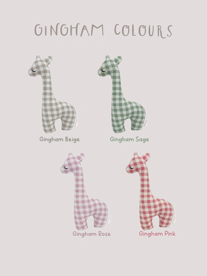 Giraffe soft toy in all the gingham colours available