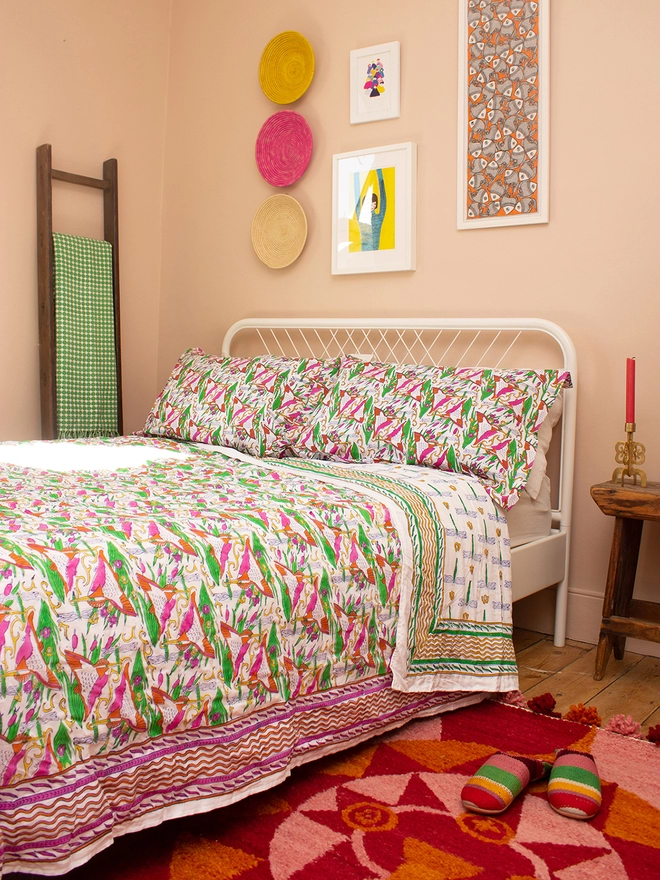 Kingfisher blockprinted bedding