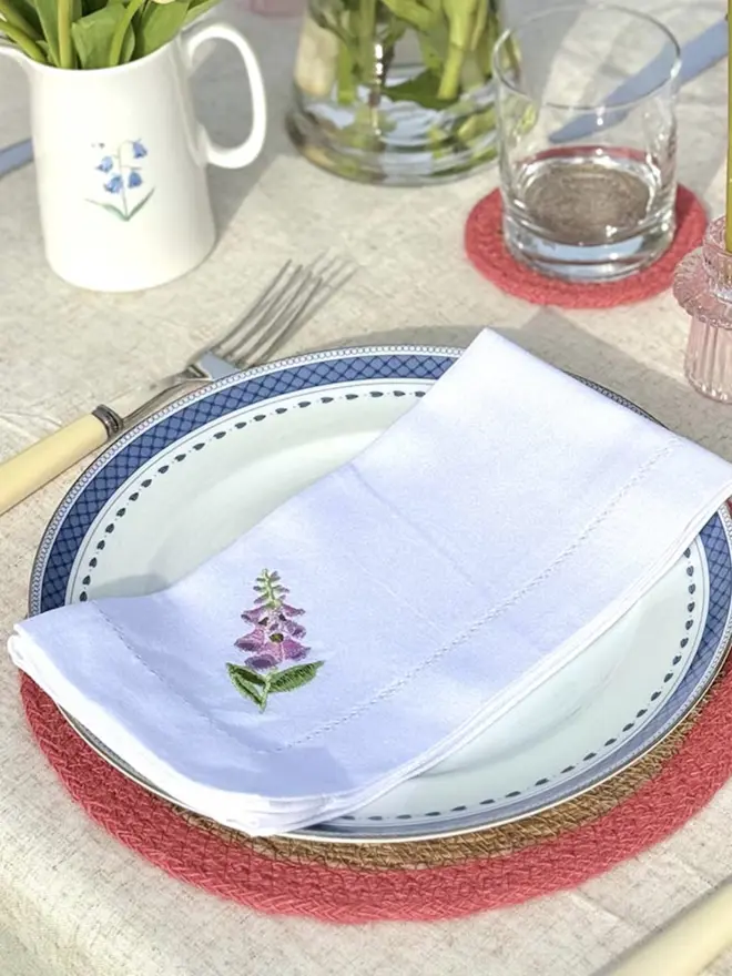 foxglove embroidered napkin