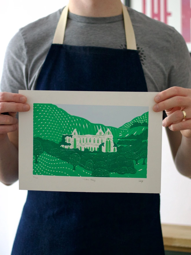 Tintern Abbey Linocut print handmade A4 