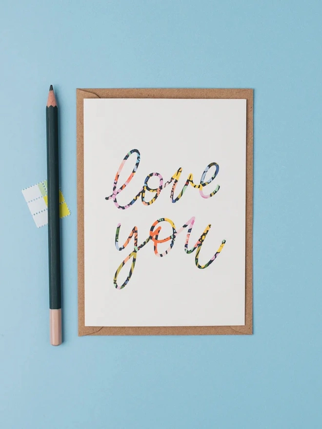 'Love you' Floral Patterned Card