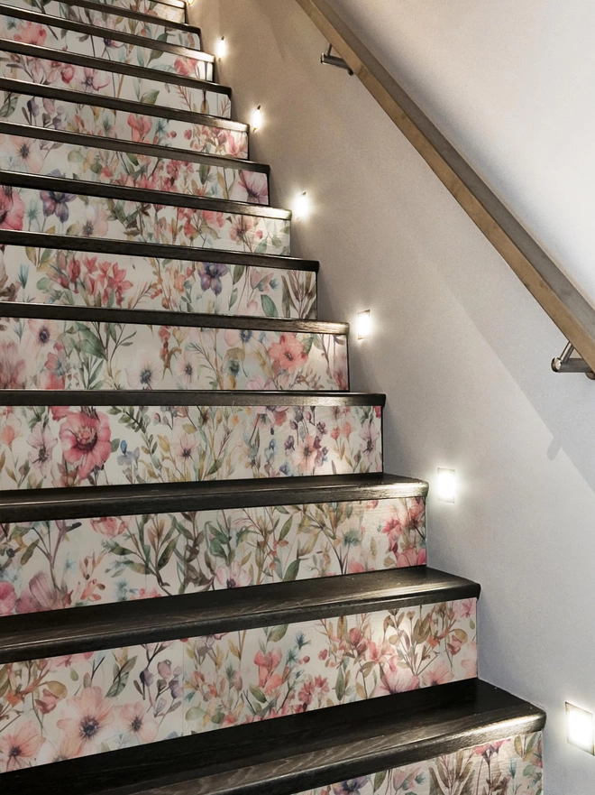 josie floral stair raiser on black stairs