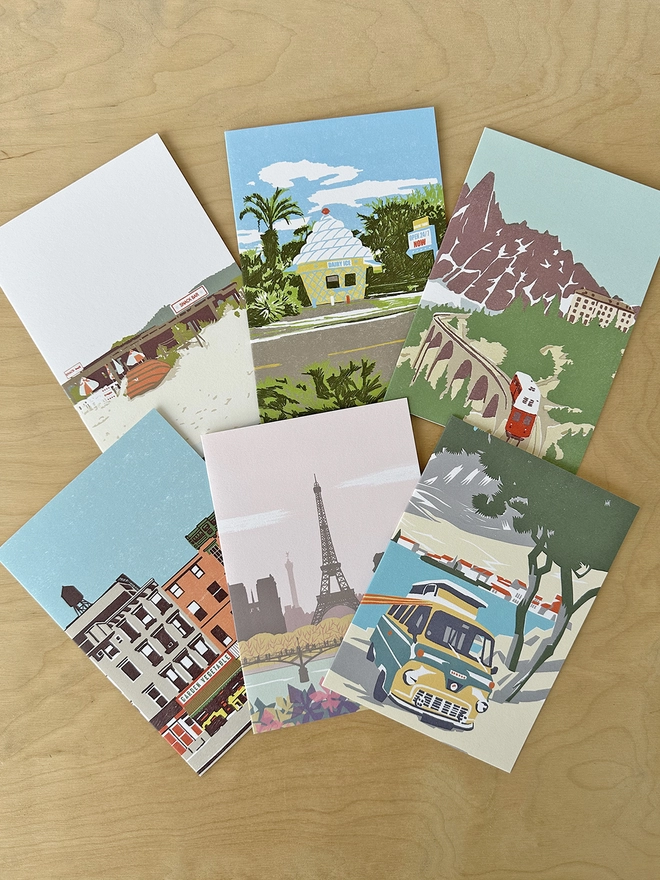 pack of 6 assorted illustrated greetings cards