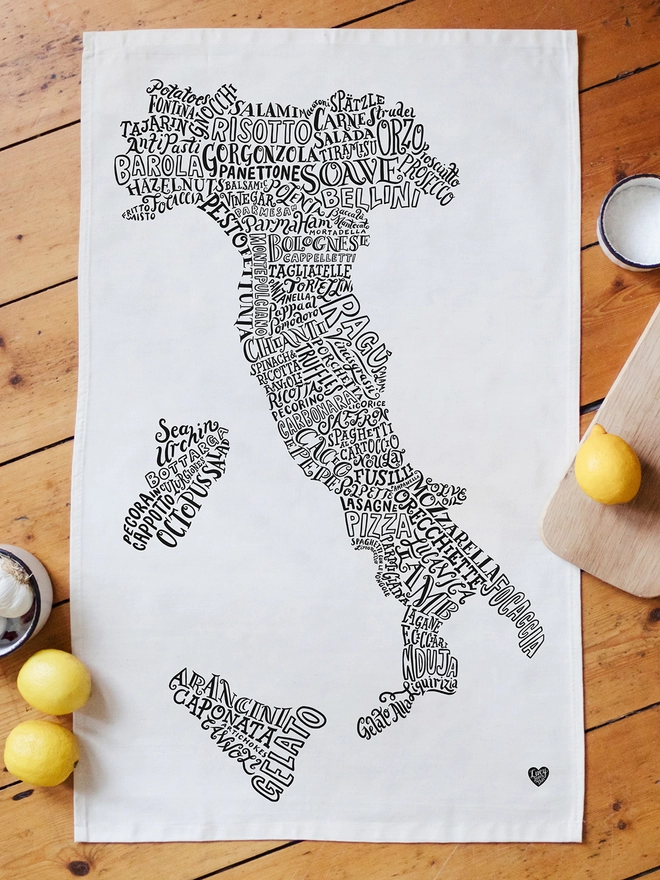 Italy Monochrome food tea towel