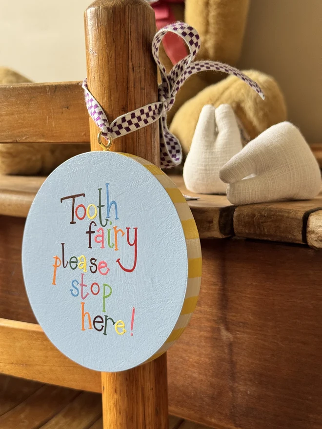 Tooth Fairy Please Stop Here hand painted sign blue