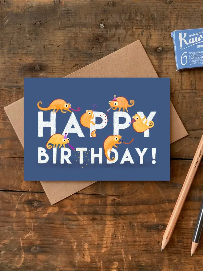 happy birthday chameleon card