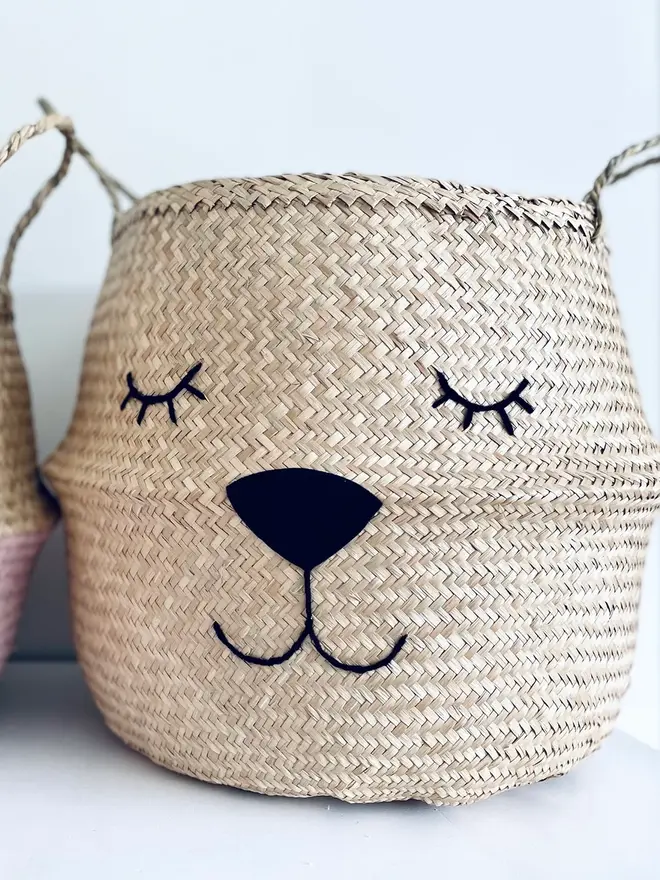 Hand Embroidered Lioness Belly Basket