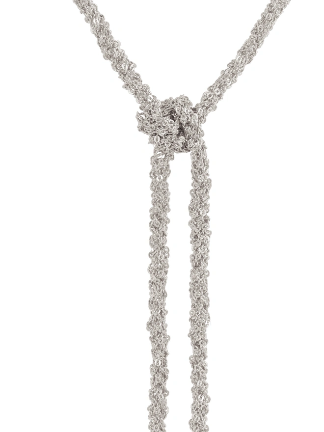 Loel Silver Woven Thread Lariat Knot Necklace on white