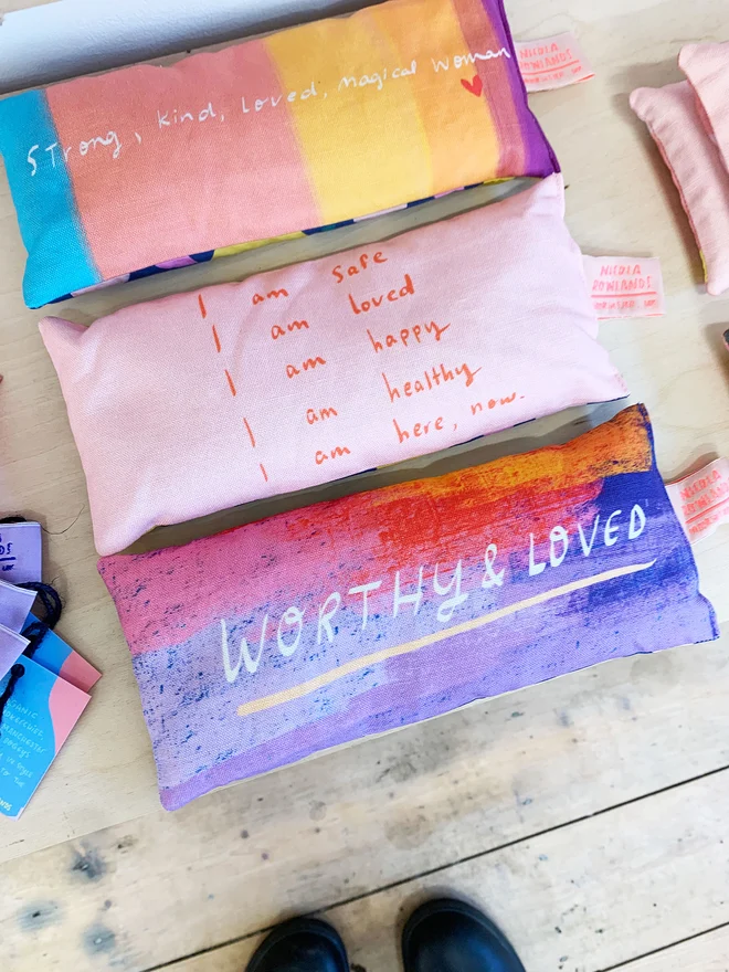 Nicola's iconic lavender eye pillows are colourful and filled with joy! ( and lavender)