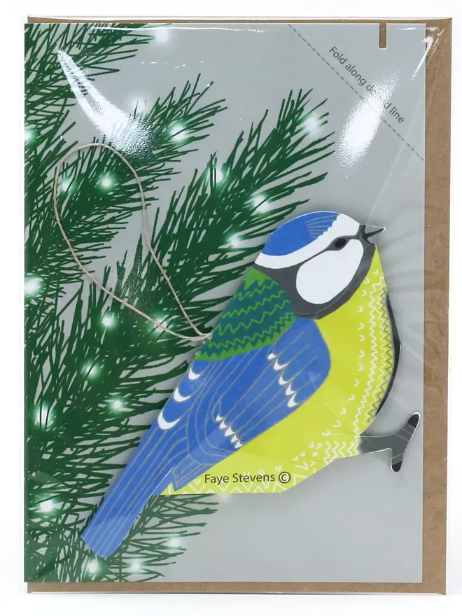 christmas card with pop up blue tit decoration