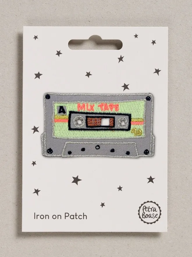 Retro cassette tape iron on patch.