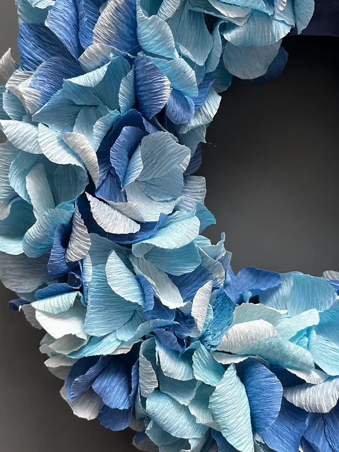 Blue Tonal Crepe Paper Christmas Wreath