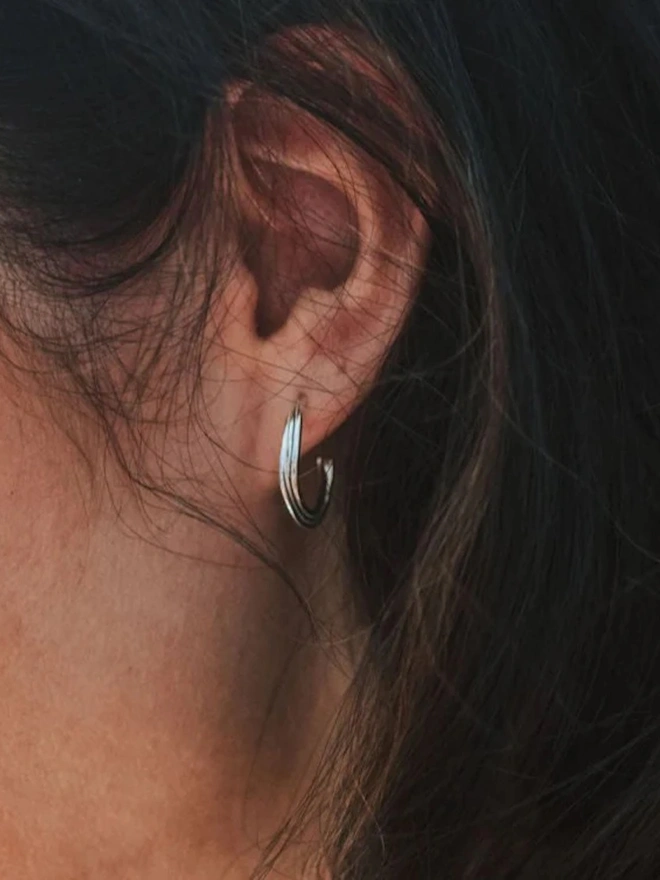 Silver Ripple Hoop Earrings