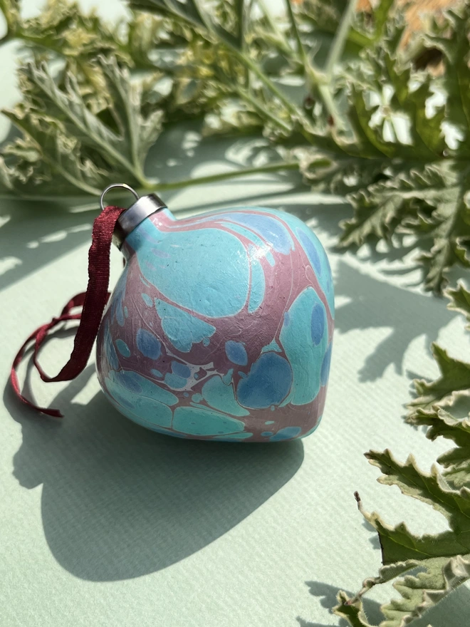 Hand-marbled tapered Christmas bauble