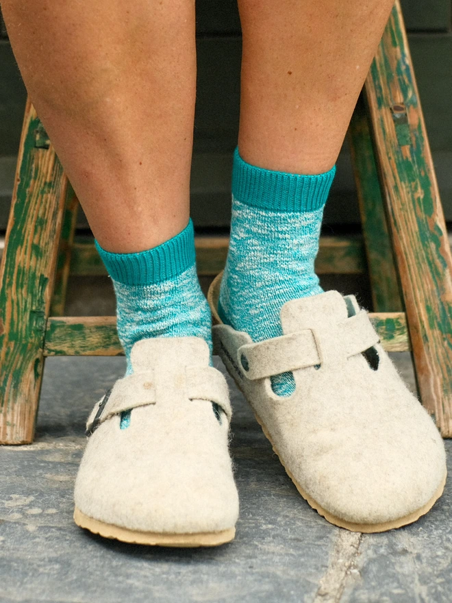 Turquoise Slub Socks