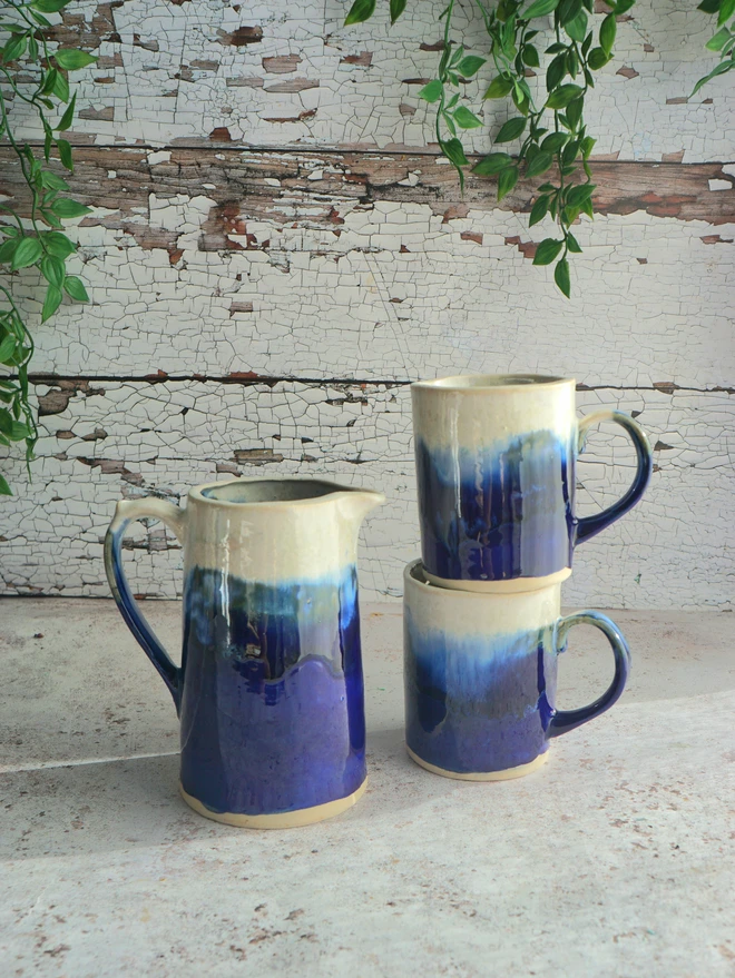 ceramic jug, stoneware jug, pottery jug, colourful jug, lulworth cove jug, chesil beach jug, durdle door jug, Jenny Hopps Pottery, ceramic gift, jug gift,