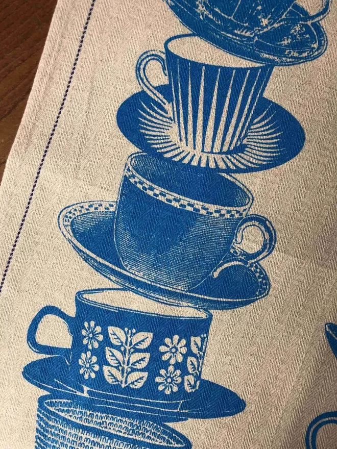 Tumbling Cup And Saucer Vintage Tea Towel