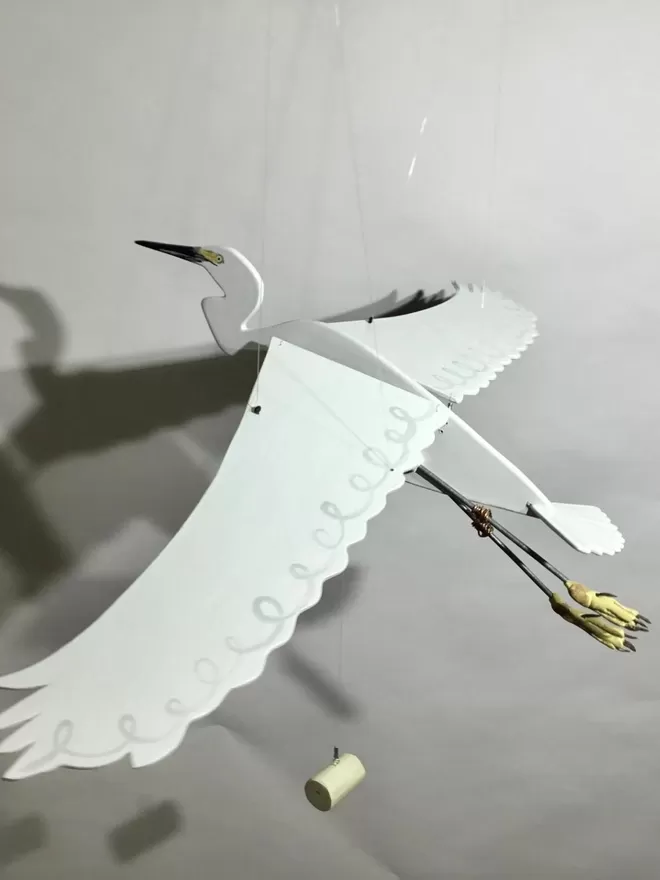 side angle of egret to see the wingspan and legs
