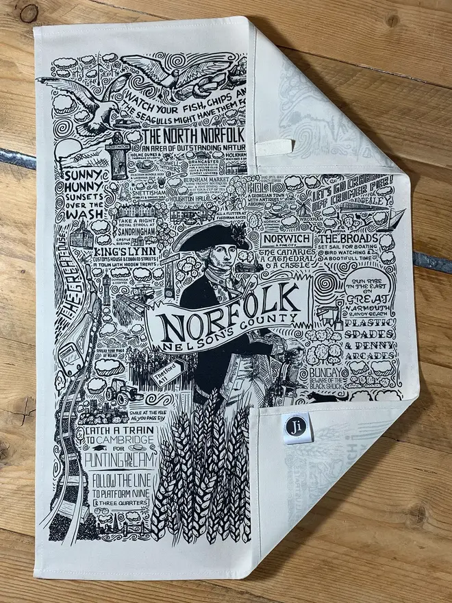 Norfolk Print Tea Towel Folded Corners