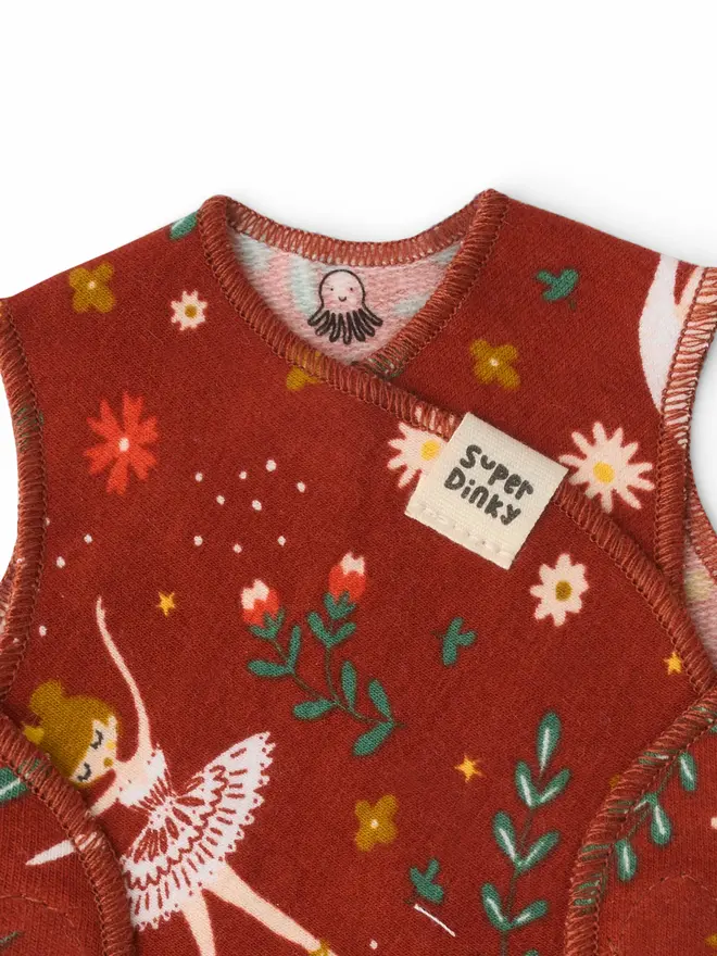 Deep red colour preemie baby vest with cute ballerina and flowers print 