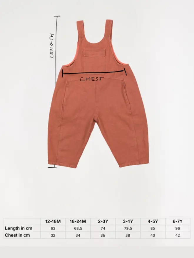 size chart denim dungarees