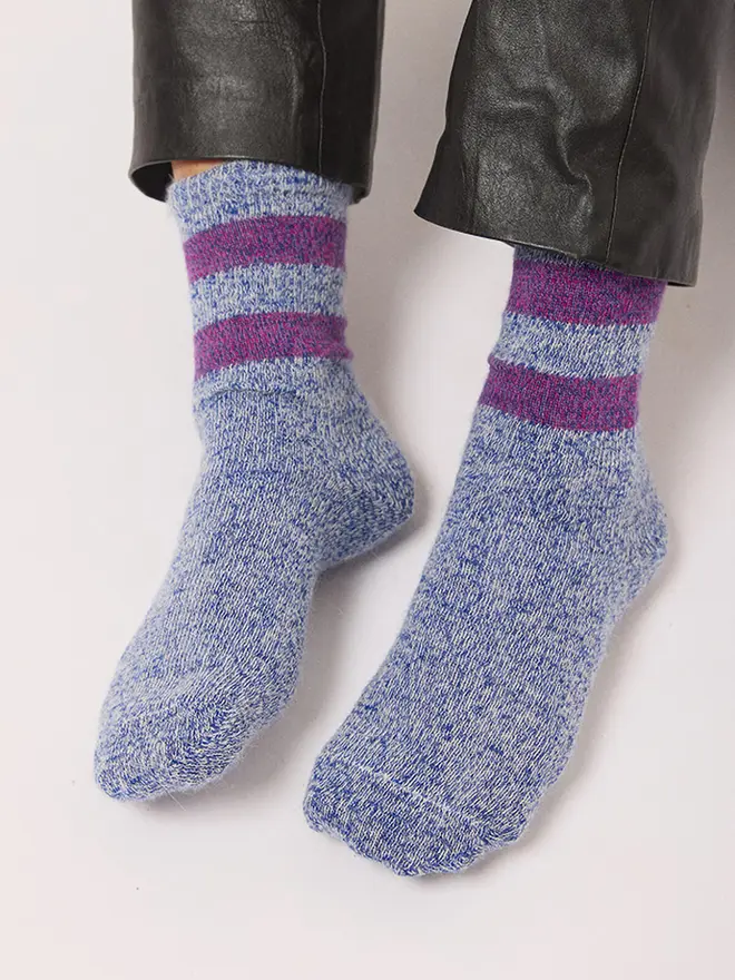cosy lounge merino alpaca socks blue