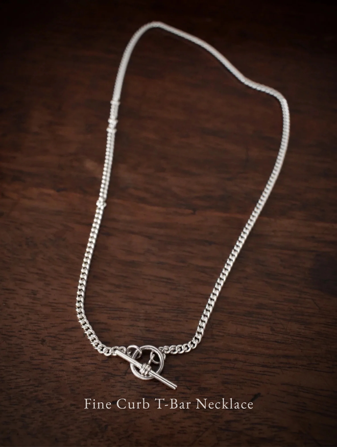 Sterling Silver Fine Curb T-Bar Necklace