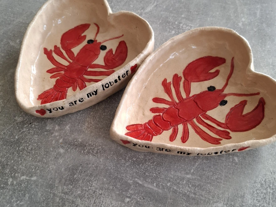 handmade you are my lobster ceramic heart shaped bowl