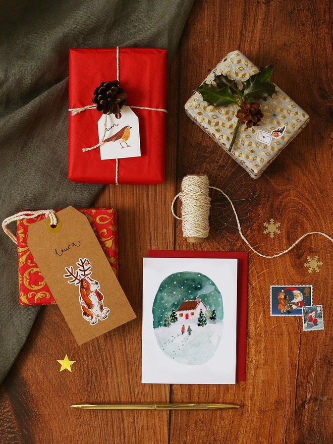 Snowy Winter House Scene Mini Christmas Card