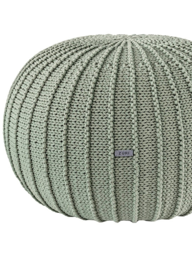 Zuri House. Large light olive knitted pouffe.