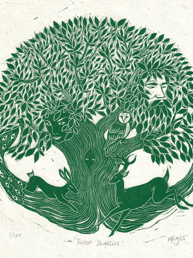 Forest Dwellers Linocut Print