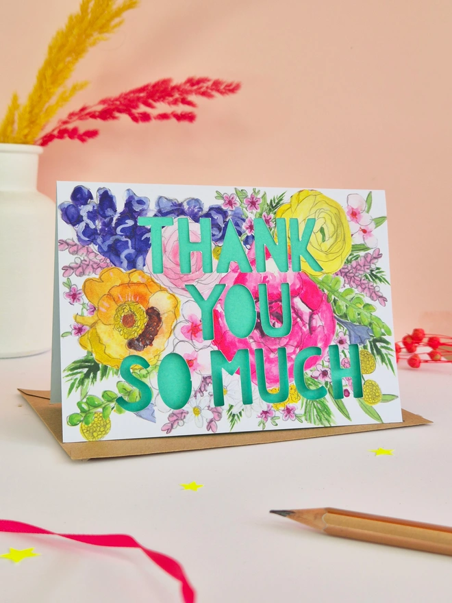 bright floral thank you so much card 