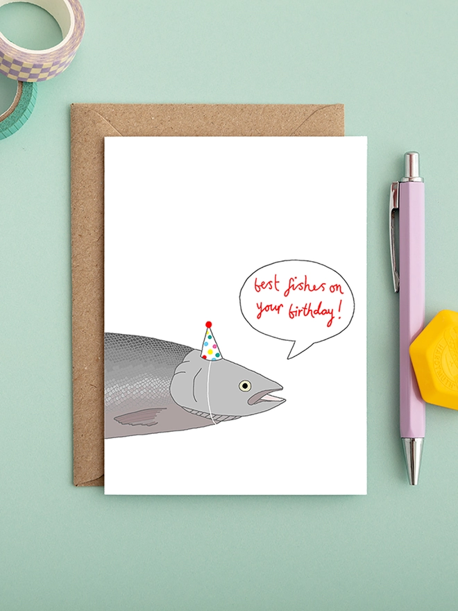 Funny birthday card featuring a fish