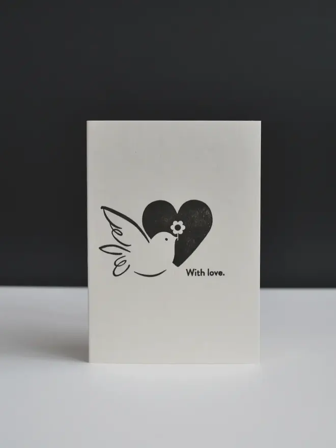 Letterpress Printed 'With Love' Greeting Card. Black print on white background. 