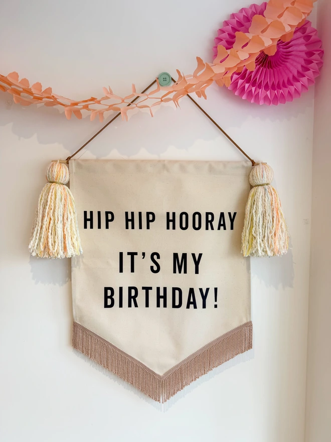 Multicolour Hip Hip Hooray It's my Birthday Handmade fabric birthday banner decoration