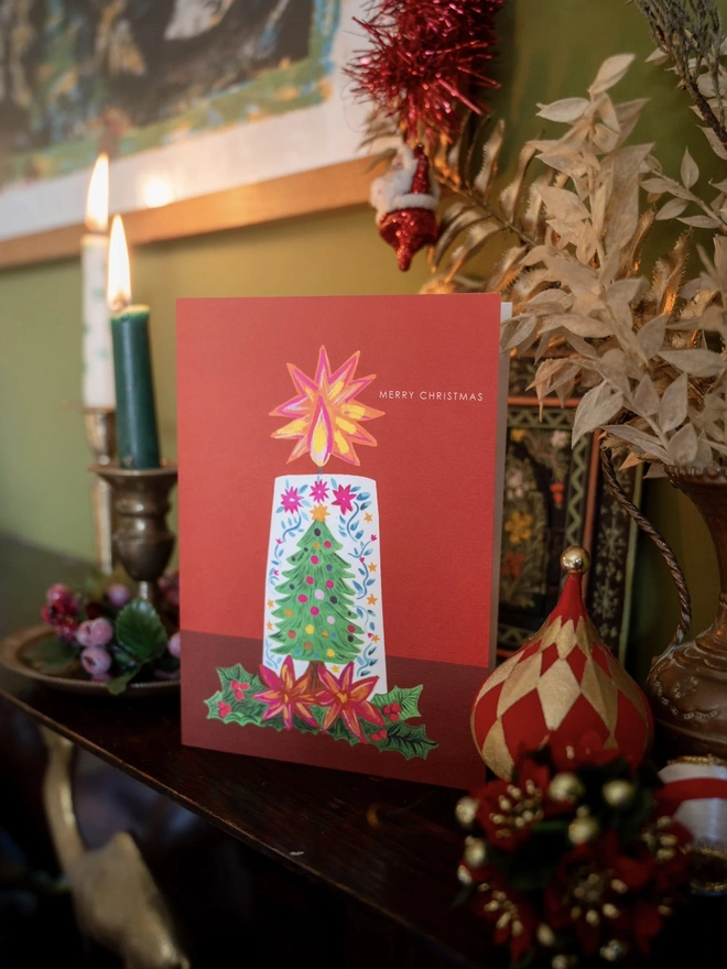 "Merry Christmas", Candle Tree Christmas Card