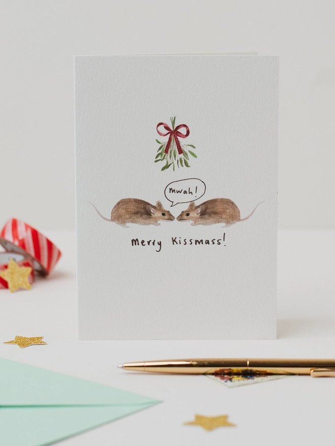 Mistletoe Mice Christmas Card 