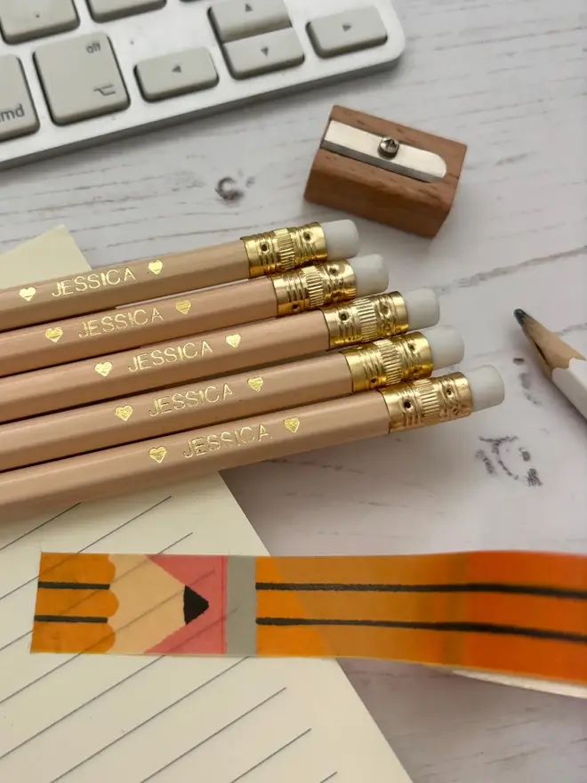 Personalised Pastel Orange Colour HB Pencils 