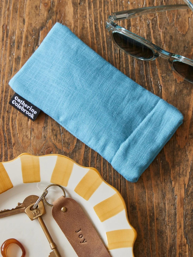 Linen Glasses Case - Light Blue