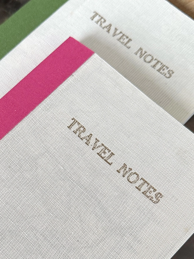 close up of travel notes  gold letterpress