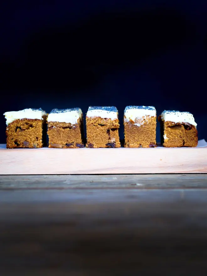 A tray of ginger cake