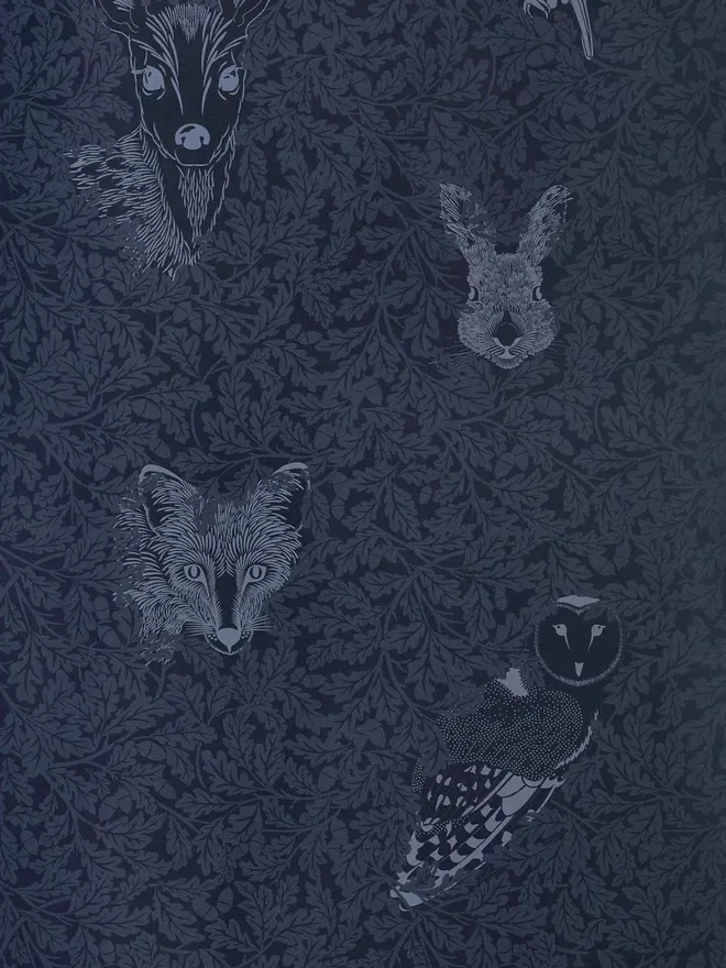 Sample: Forest Animals Hiding In Oak Leaves Wallpaper