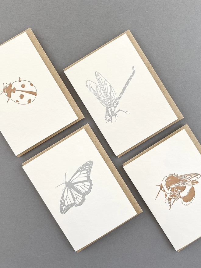 Letterpress printed metallic insect design with all elements being 100% recycled and recyclable