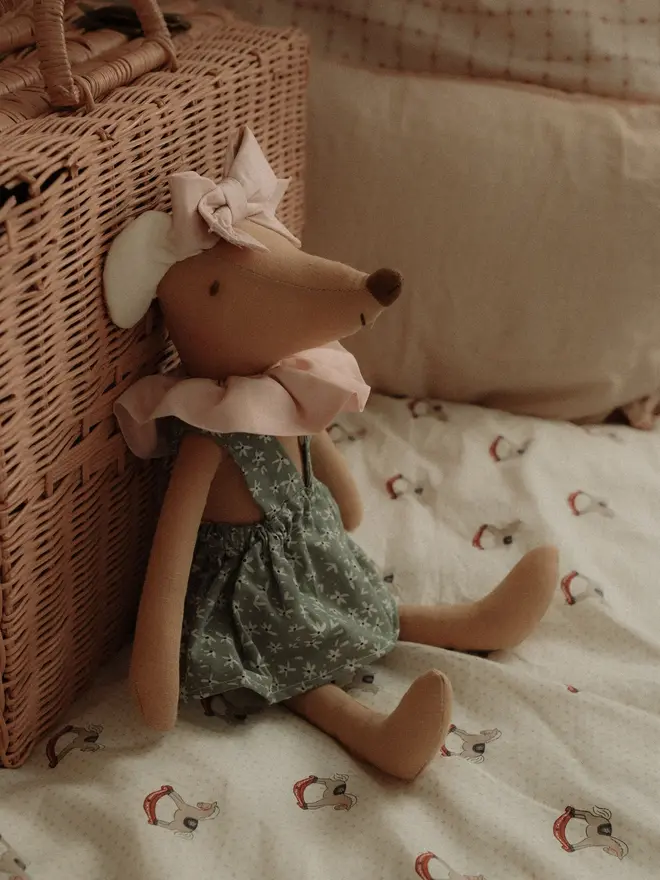 Ballet-inspired mouse doll with bow and soft cotton body Decorative mouse plush toy for a child’s bedroom or nursery