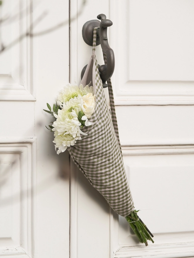 reusable linen flower bag for shopping and for gift giving