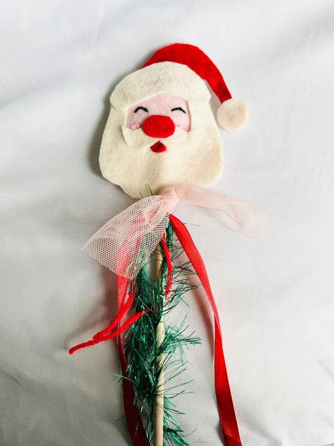 Santa clause Father Christmas felt wand ribbon wand tulle wand embroidered wand 