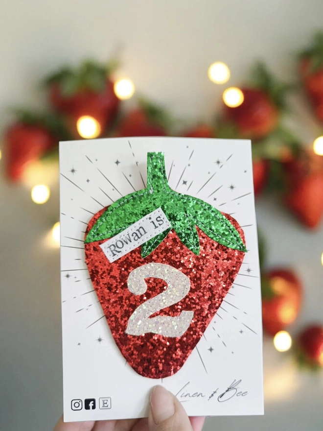 Personalised Glitter Strawberry Birthday Badge