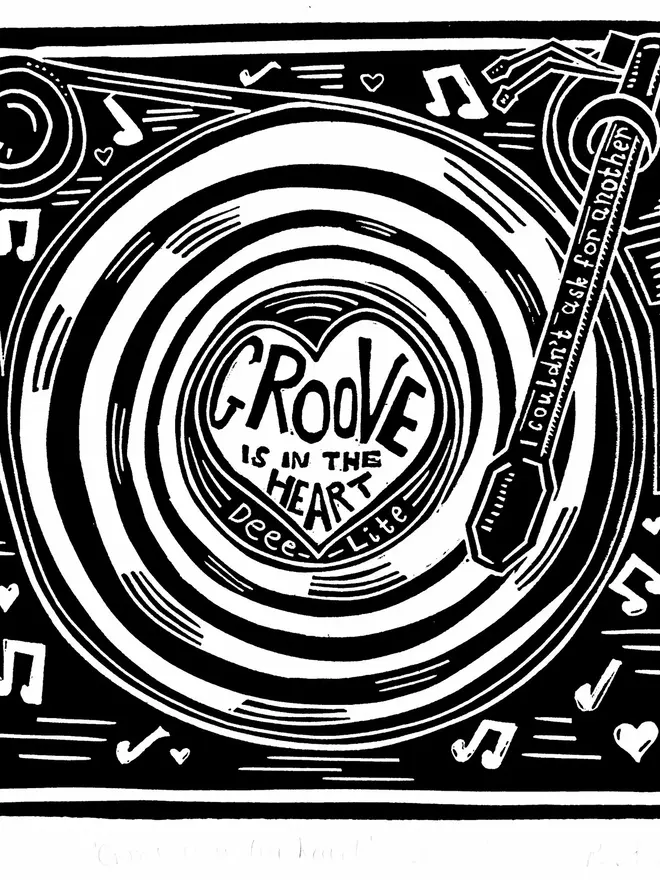 groove is in the heart deee lite lino print