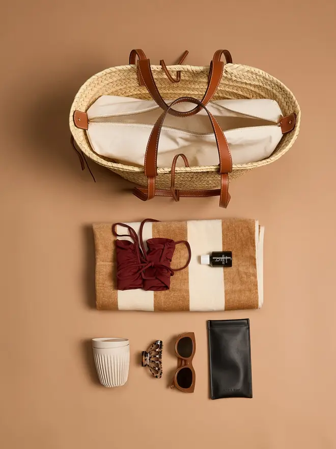 Pampelonne Maxi Tan Palm Leaf Basket