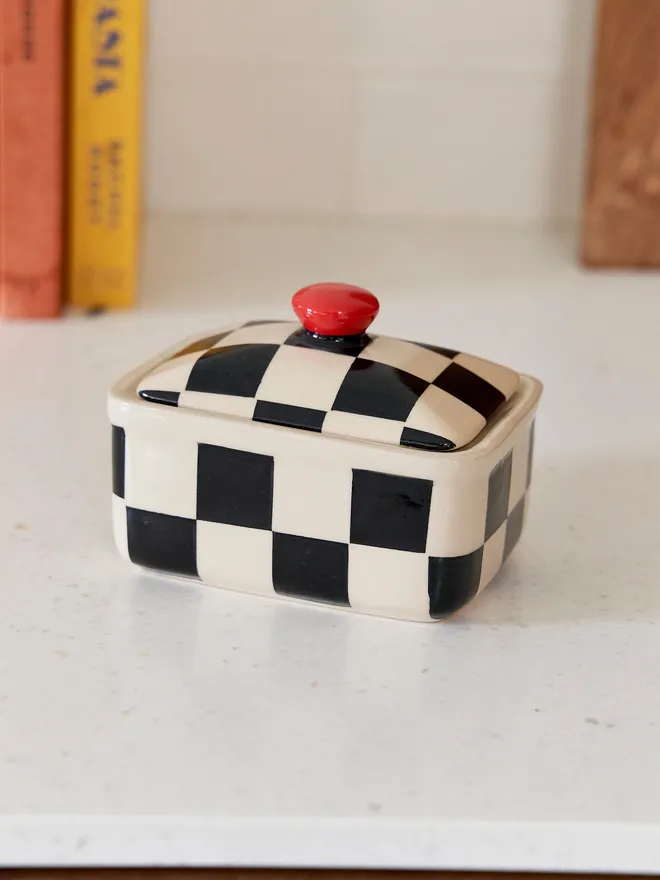 Cream Handmade Ceramic Butter Dish, a black and white butter dish
